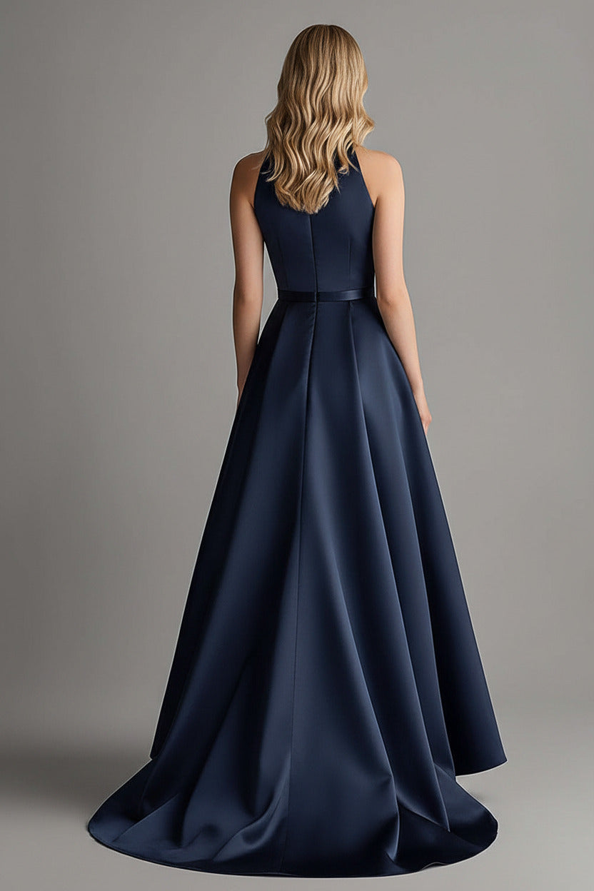 Asymmetrical Navy Wedding Guest Dress A Line High-Low Formal Dress