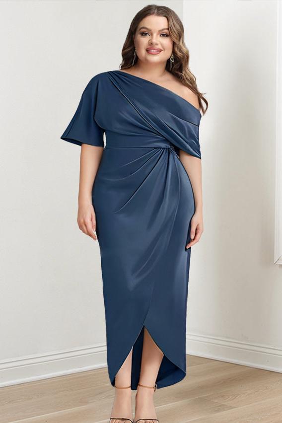 Asymmetrical One Shoulder Ruffled Plus Size Mother of the Bride Sheath Dress