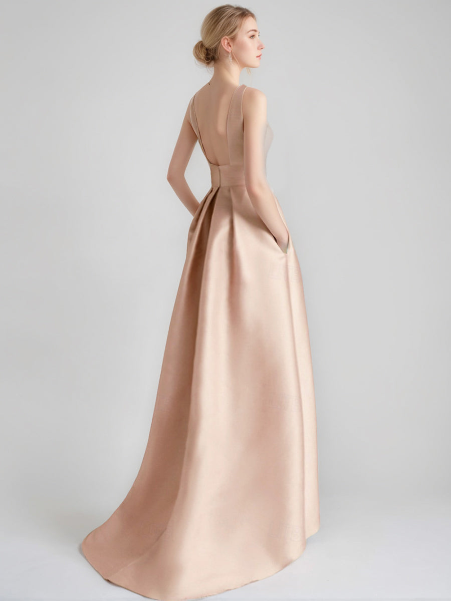 Asymmetrical Sleeveless A Line Mother of the Bride & Groom Dress with Appliques and Pocket