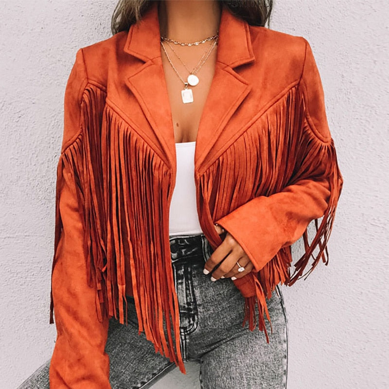 DressBetty - Turn Down Collar Tassel Coat - VelvetHem