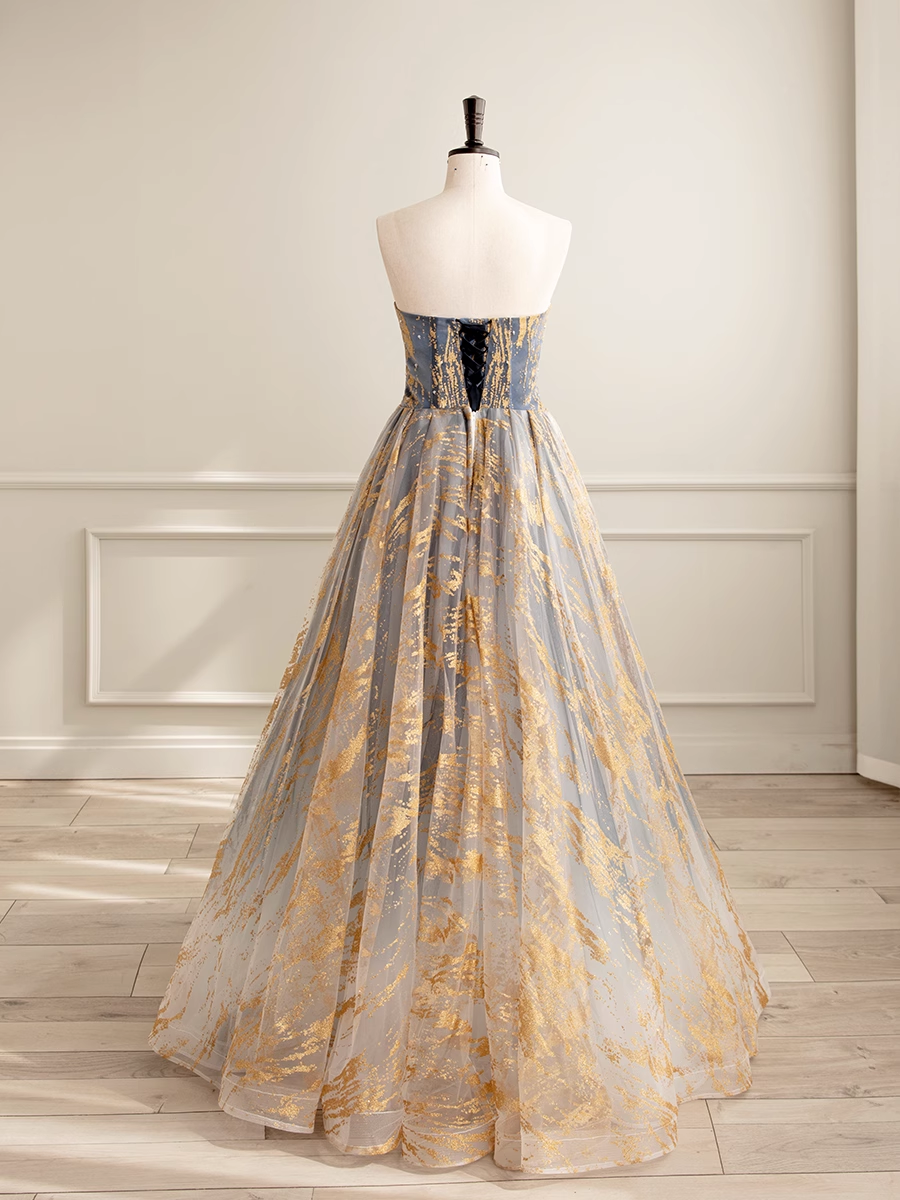 Ball Gown Strapless Floor Length Blue Long Prom Dresses Sweet 16 Dress - View 5 | VelvetHem