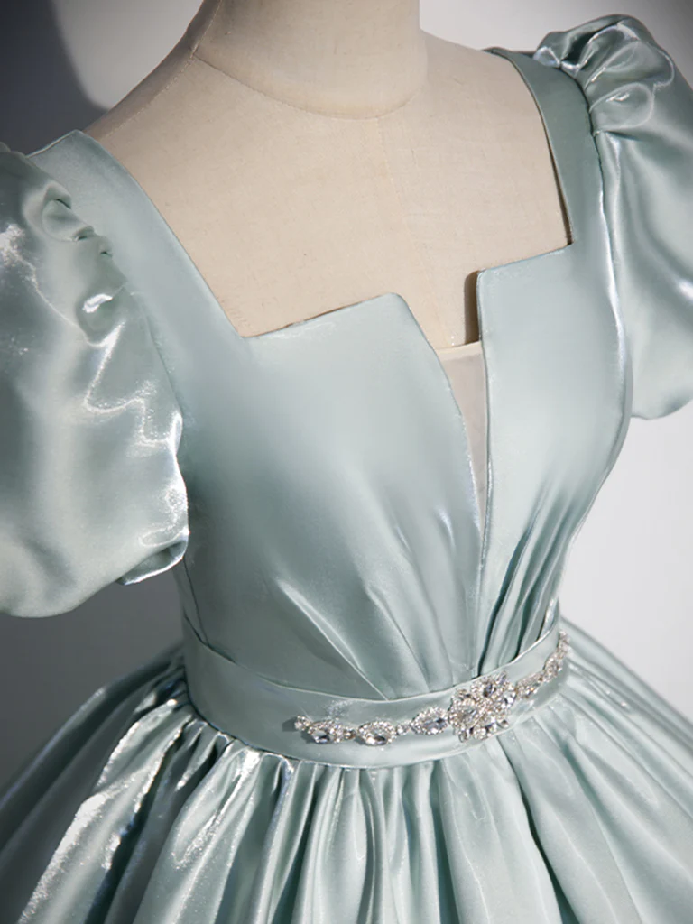 Ball Gown Light Sky Blue Satin Long Sweet 16 Dresses