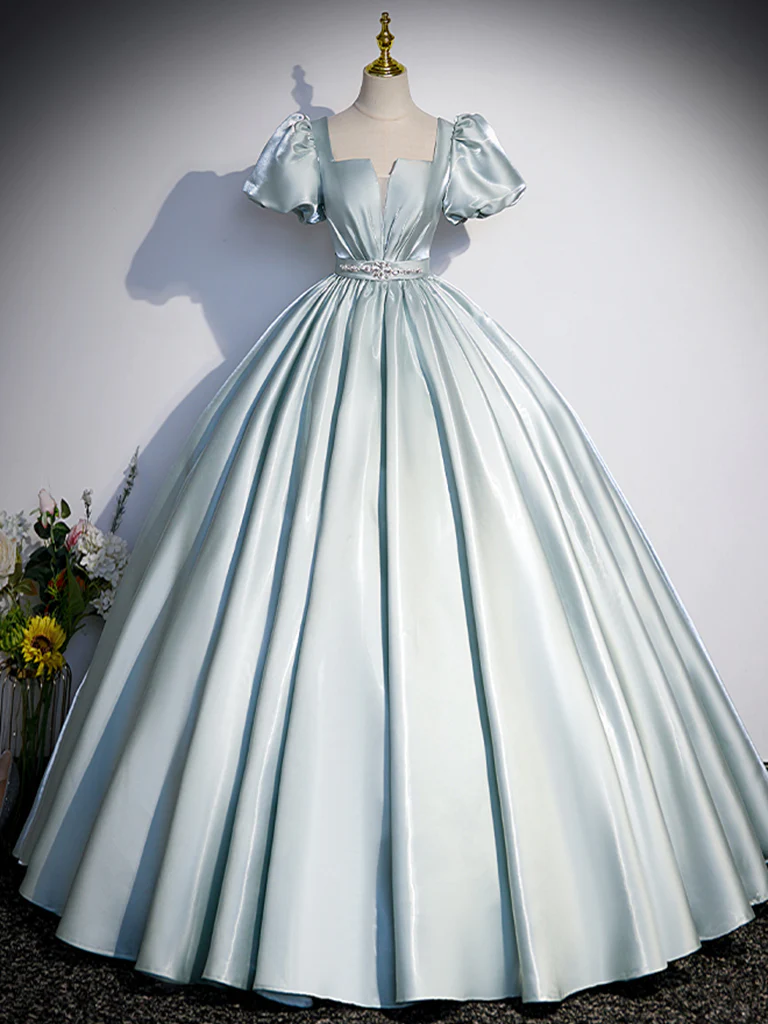 Ball Gown Light Sky Blue Satin Long Sweet 16 Dresses
