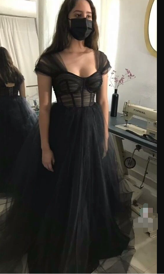 Black Tulle Prom Dress Simple Evening Dress - VelvetHem
