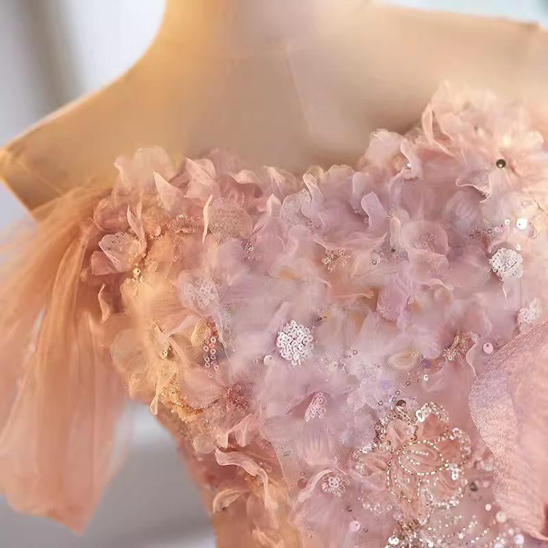 Modest Mermaid Off The Shoulder Long Pink Prom Dress - View 4 | VelvetHem