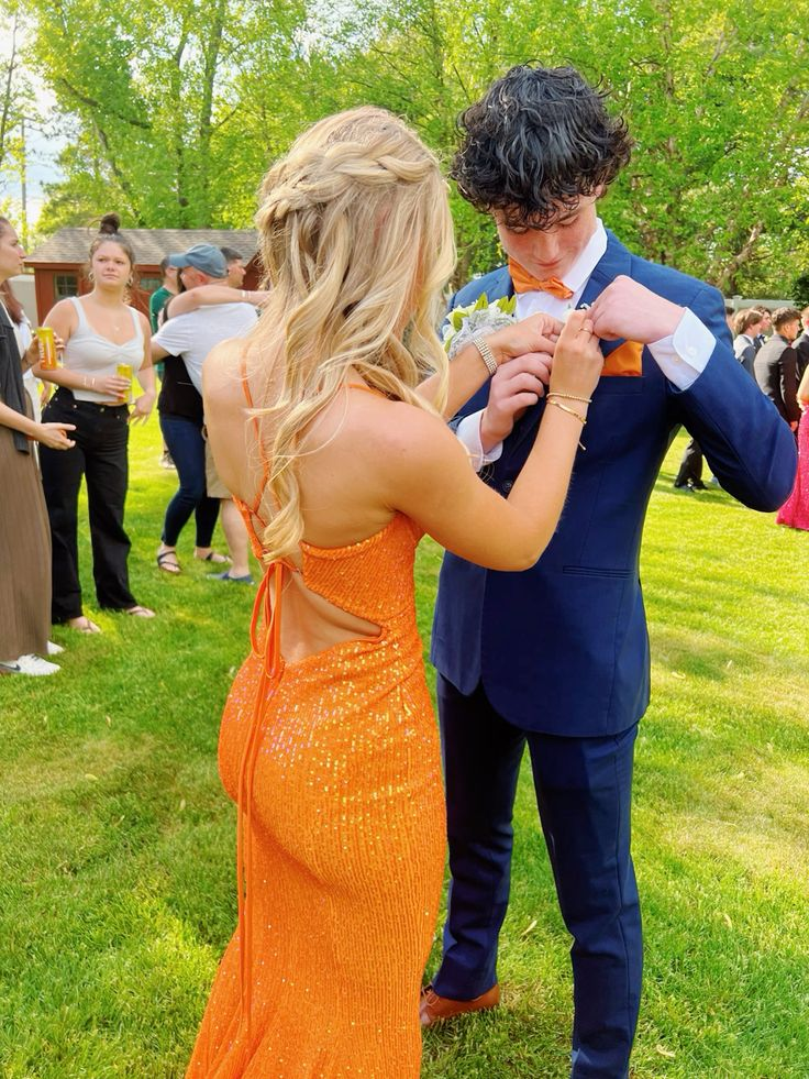 Orange Sequins Long Prom Dress,Orange Formal Dress - VelvetHem