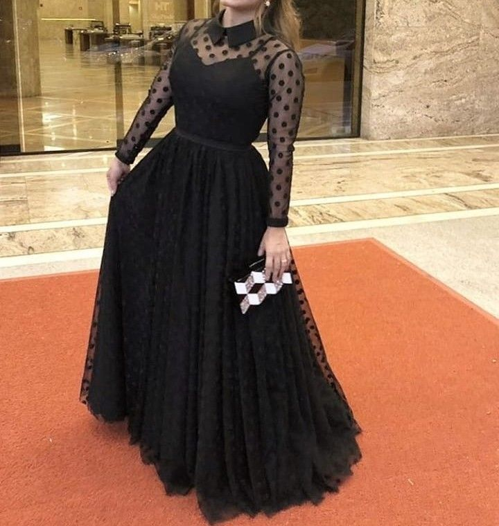 Black A-line Long Sleeves Prom Dress Black Evening Dress Y5691 - VelvetHem