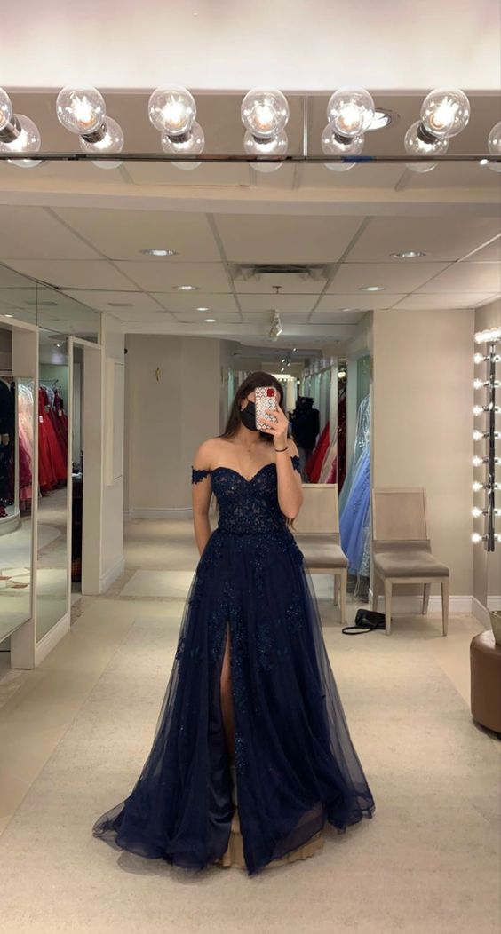 Classy Off The Shoulder A-line Tulle Prom Dress,Graduation Dress - VelvetHem