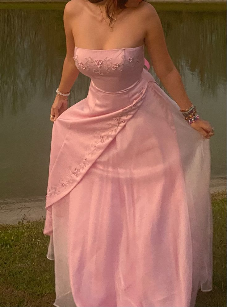 Charming Strapless Pink Party Evening Dress A Line Prom Dress With Beading - VelvetHem