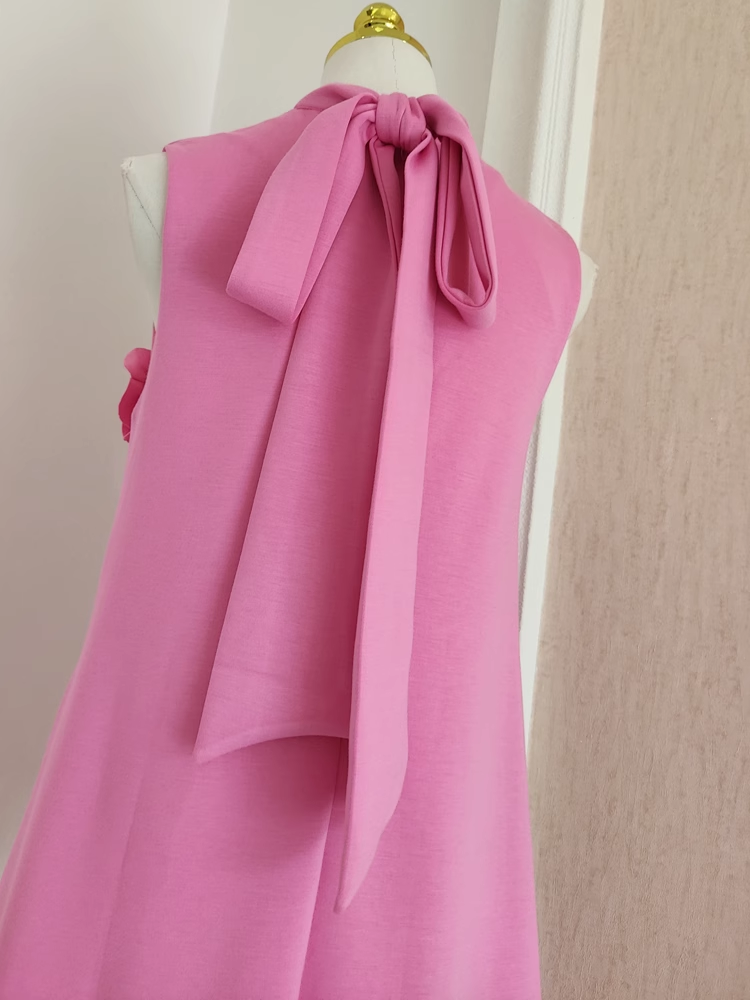 Cute A line High Neckline Pink Satin Short Homecoming Dresses Birthday Outfits - View 4 | VelvetHem