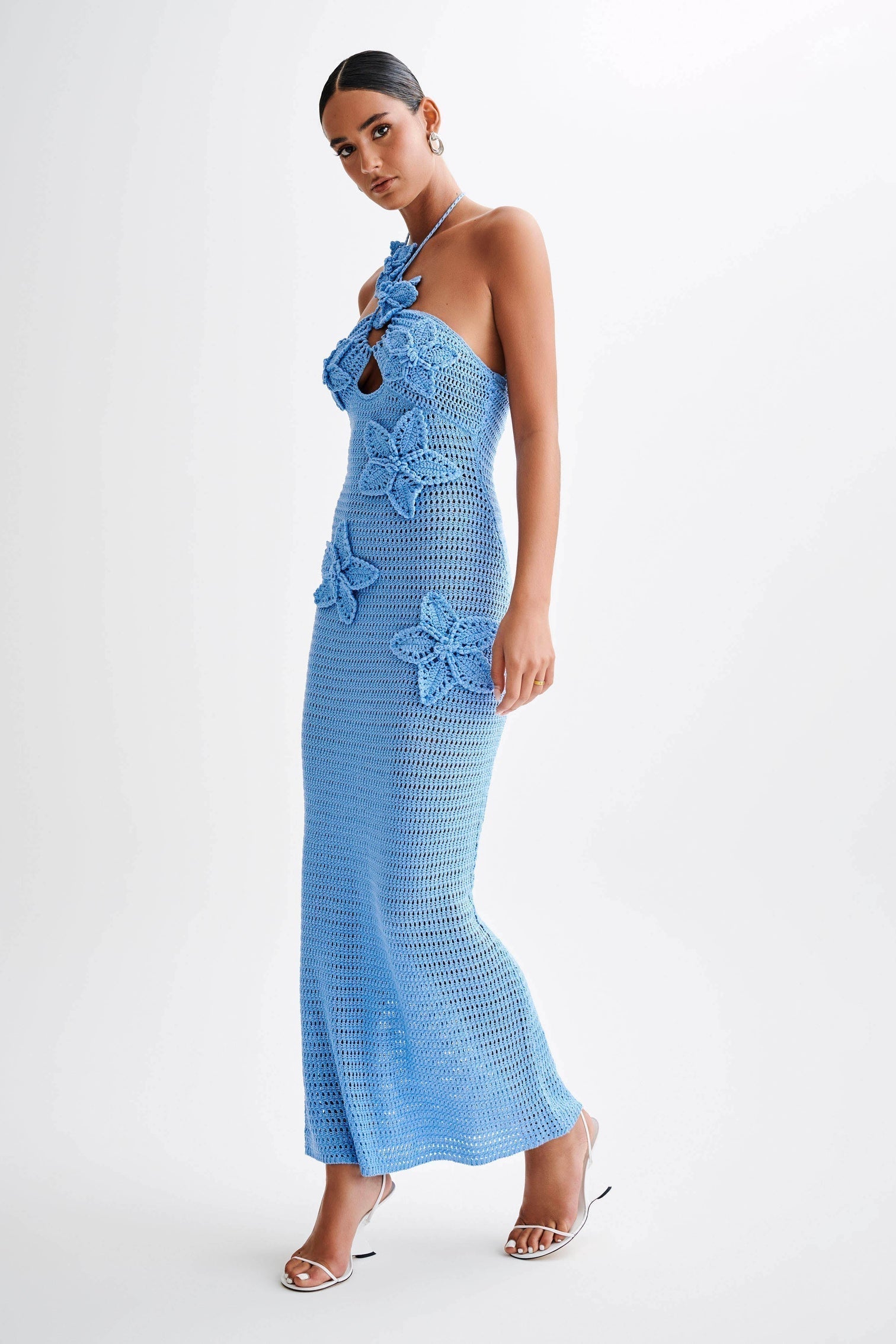 Yasmina Chic Crocheted Maxi Dress with Floral Appliqué Boutique Collection