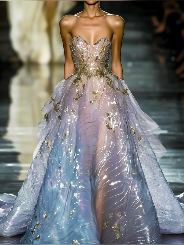 Glitter Strapless Tulle Sequins A Line Prom Dress,Shiny Party Evening Dress - VelvetHem
