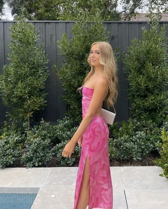 Beautiful Print Floral Pink Long Prom Dress Backless Party Evening Dress - VelvetHem