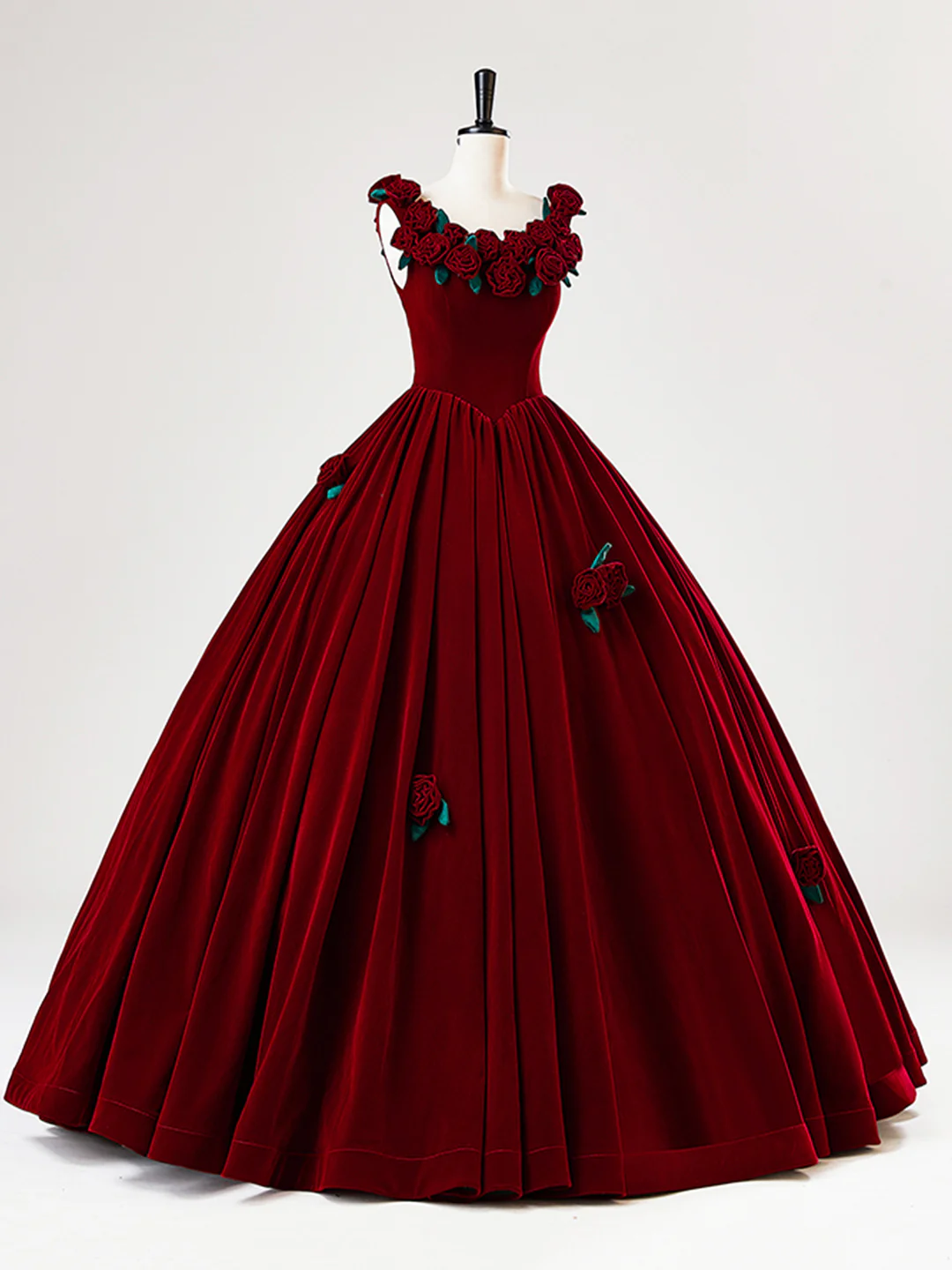 Charming Red Velvet A Line Rose Flowers Ball Gown Sweet 16 Dress Quinceanera Dress - View 2 | VelvetHem