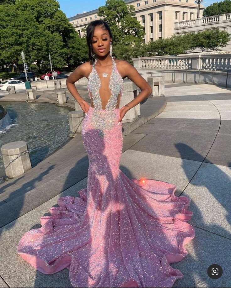 Sparkling pink prom dresses, Sexy sequins mermaid pink prom pageant evening dress Y477 - VelvetHem