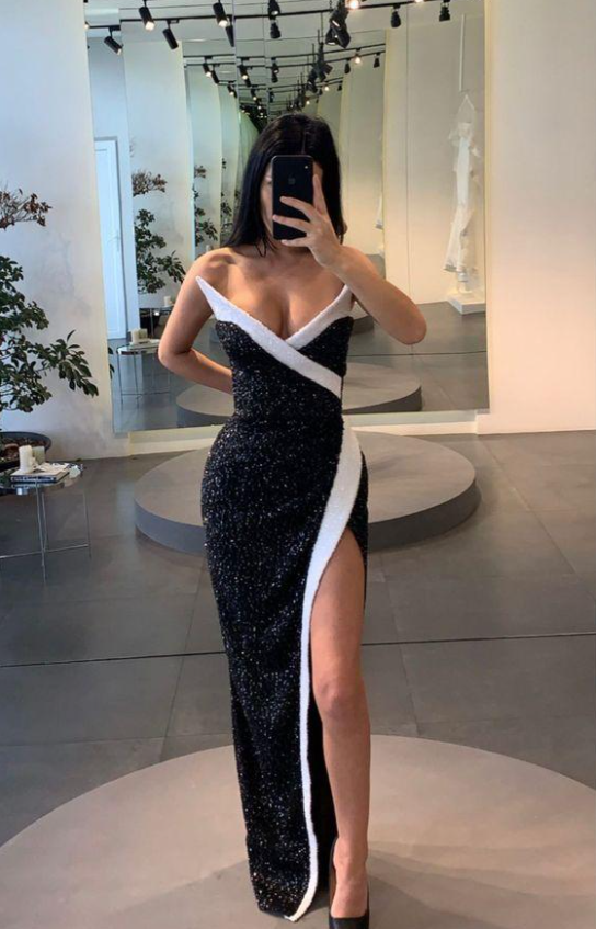 Long prom dress with high split , long formal dress - VelvetHem
