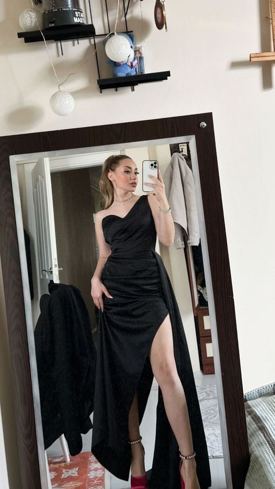 Elegant Black One Shoulder Prom Dress Black Evening Dress Y5782 - VelvetHem