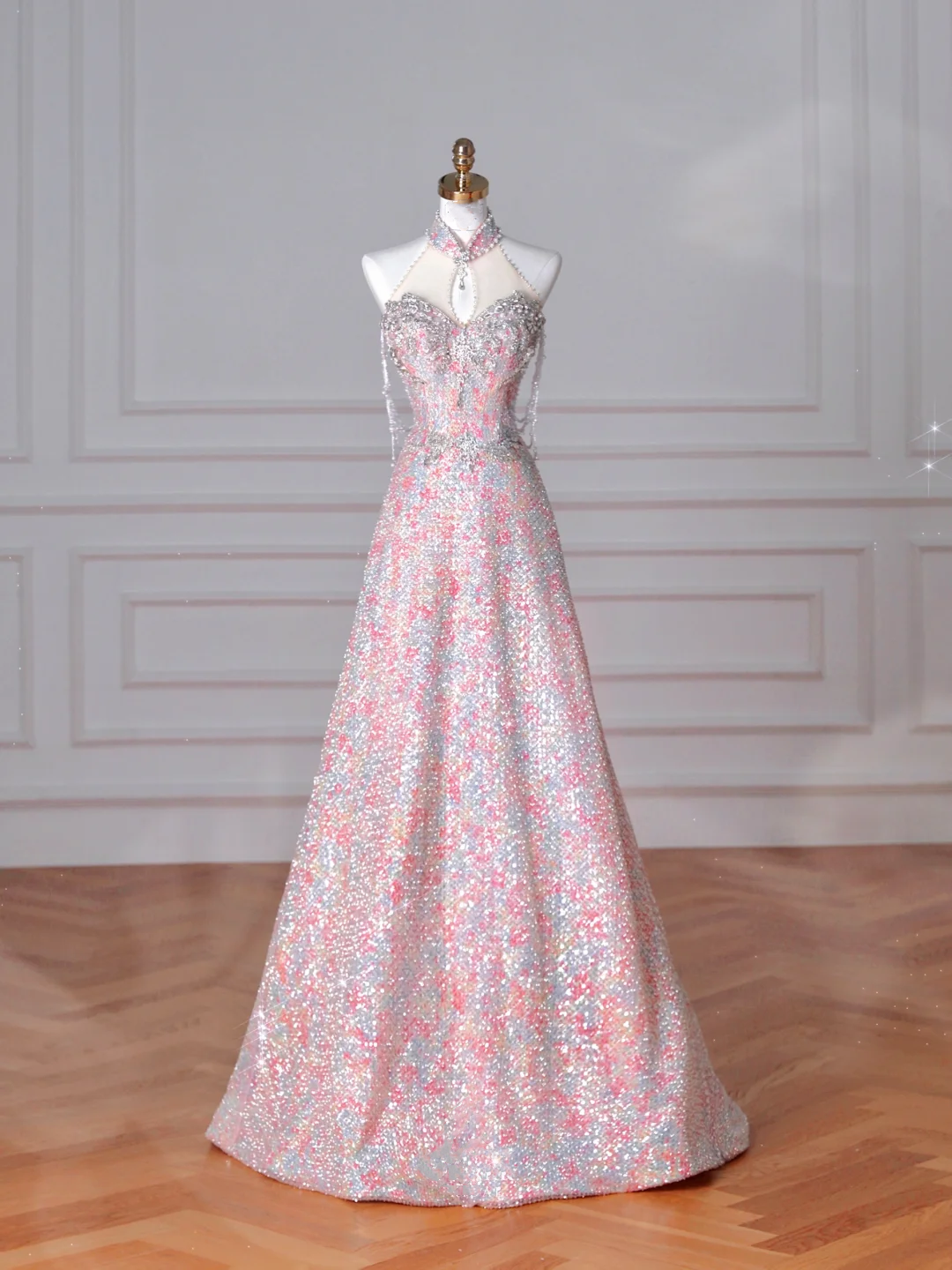 Gorgeous Pink Sequin Beaded ALine Prom Dress Evening Dress Y8637 - VelvetHem