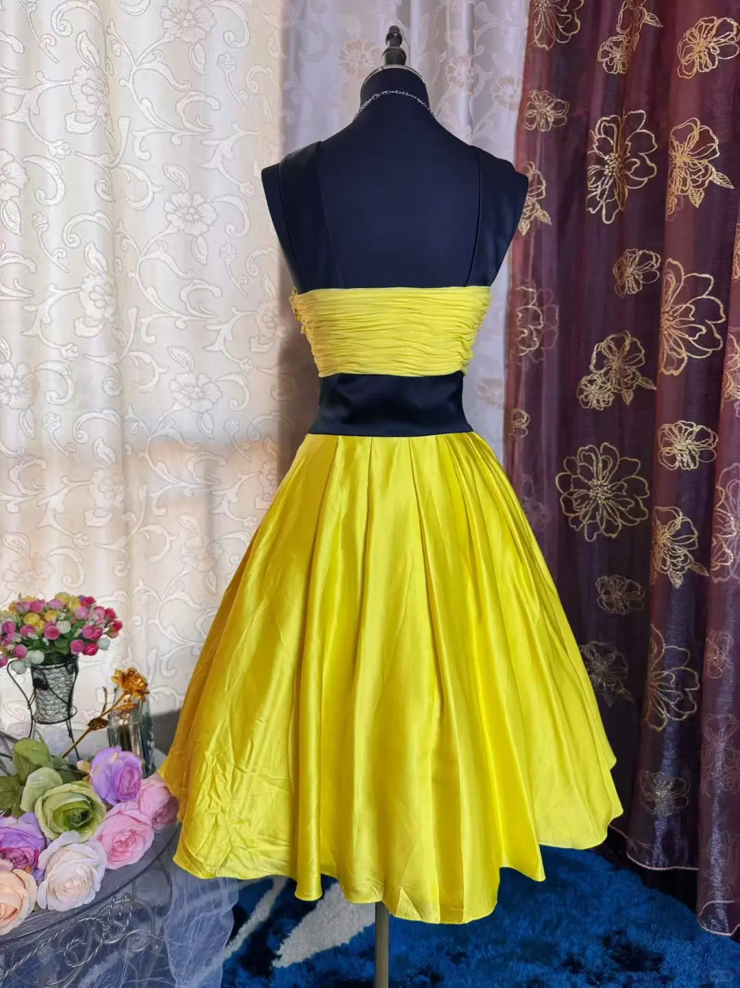 Fashion Yellow Black Splicing A Line Short Party Dress Formal Graduation Homecoming Dress - View 8 | VelvetHem