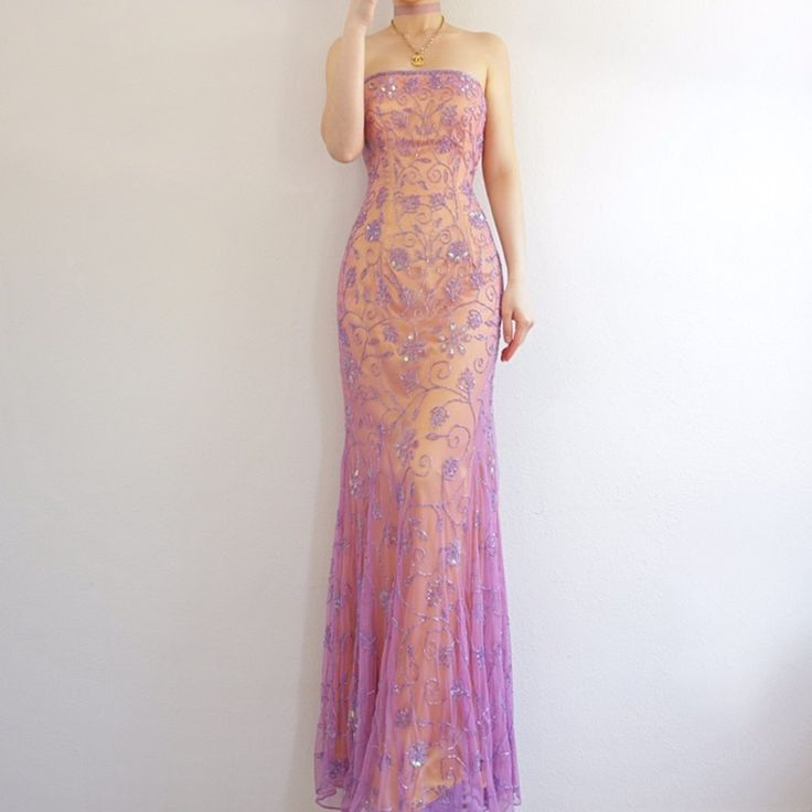 Gorgeous Strapless Tulle Beaded Mermaid Evening Dress,Long Party Prom Dress - VelvetHem