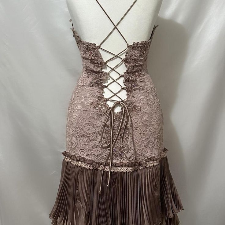Brown Vintage Lace Beading Pleated Birthday Party Dress Short Homecoming Dress