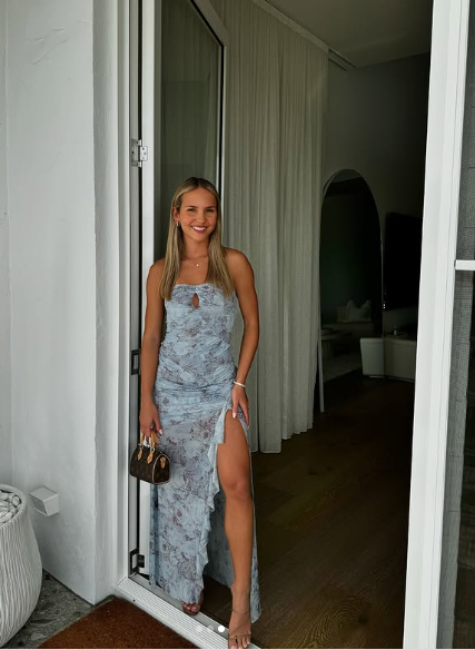 Chic Chiffon Print Floral Long Prom Dress Strapless Slit Party Evening Dress Y8238 - VelvetHem
