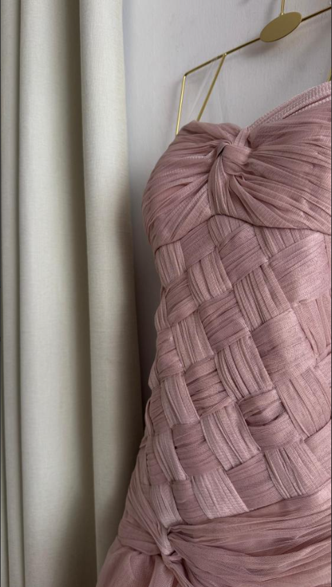 Pretty Pink Strapless Tulle Pleated Mermaid Evening Dress Long Birthday Party Dress - View 4 | VelvetHem