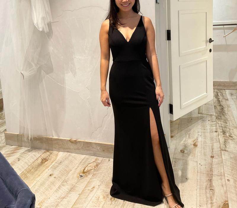 Classy V Neck Black Sleeveless Satin Prom Dress Side Slit Party Evening Dress Y8456 - VelvetHem