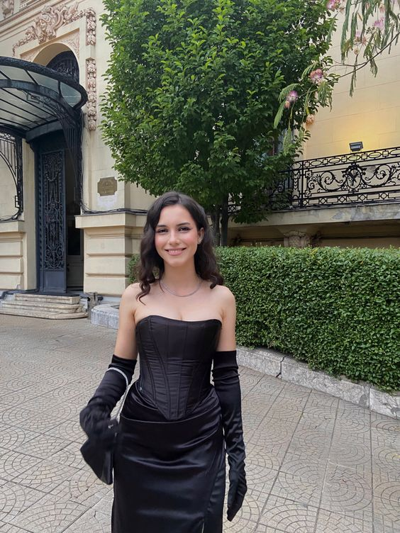 Charming Black Strapless Sheath Prom Dress With Split Black Evening Dress Y6385 - VelvetHem