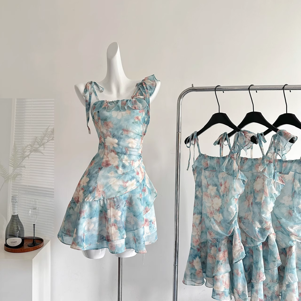 Spaghetti Straps Irregular Ruffles Short Holiday Dress - VelvetHem