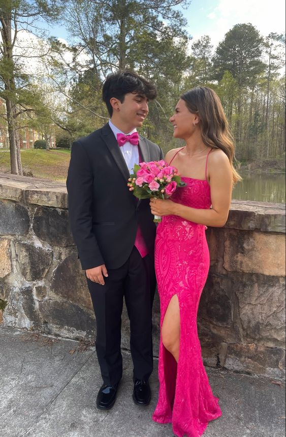 Elegant Hot Pink Sheath Prom Dress With Split - VelvetHem