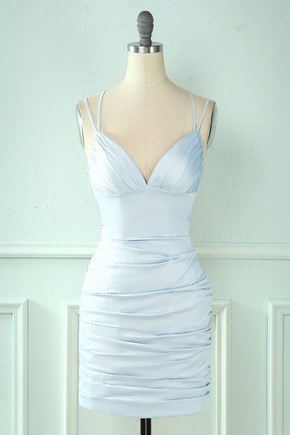 Baby Blue Homecoming Dresses Tight Lace-Up Back Ruched Prom Dress