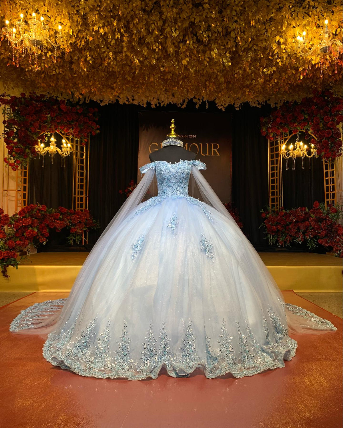 Ball Gown Off Shoulder Sleeveless Fully Sequins Beaded Appliques Baby Blue Tulle Quinceanera Dress Evening Formal Gown Birthday Party Dress For Sweet 16