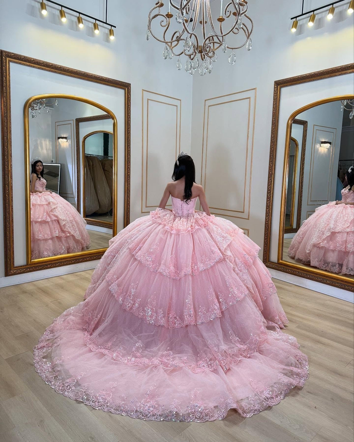 Ball Gown Strapless Sleeveless Beaded Ruffles Sequins Tulle Tiered Sparkly Tulle Quinceanera Dress Birthday Party Dress Evening Formal Gown For Sweet 16
