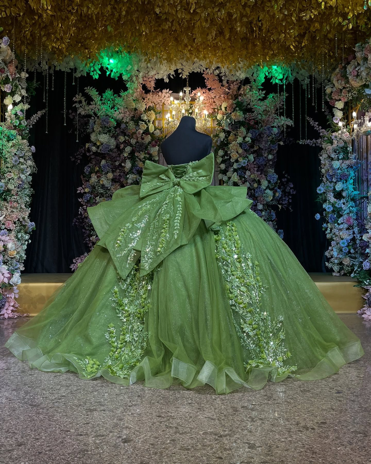 Ball Gown Strapless Sleeveless Pleated Fully Beaded Appliques Shawl Bow Knot Sage Green Tulle Quinceanera Dress Birthday Party Dress For Sweet 16 Evening Formal Gown