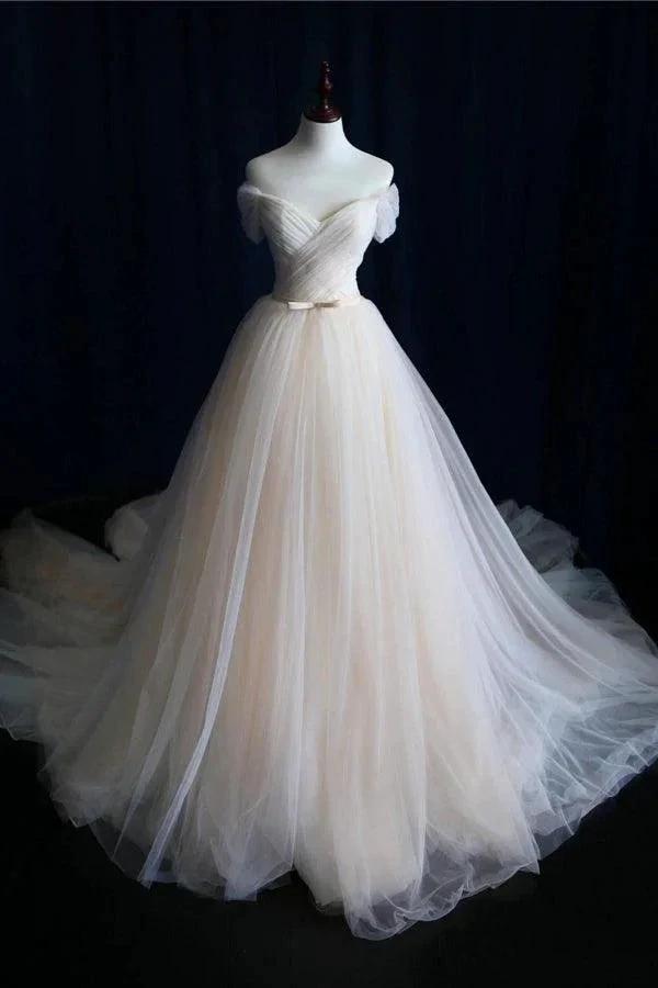 Ball Gown Tulle Sweetheart Lace up Bowknot Wedding Dresses (ZD15481) - VelvetHem