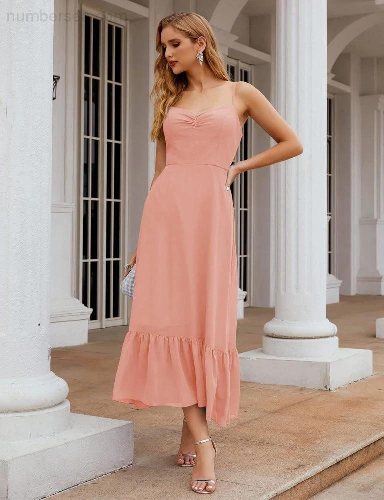 ZapDress Spaghetti Strap Chiffon Bridesmaid Dress Ankle Length Formal A Line Cocktail Party Homecoming Dress for Juniors (ZD16949)