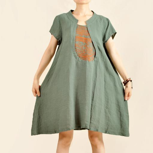 Bea-green plus size cotton sundress linen dress