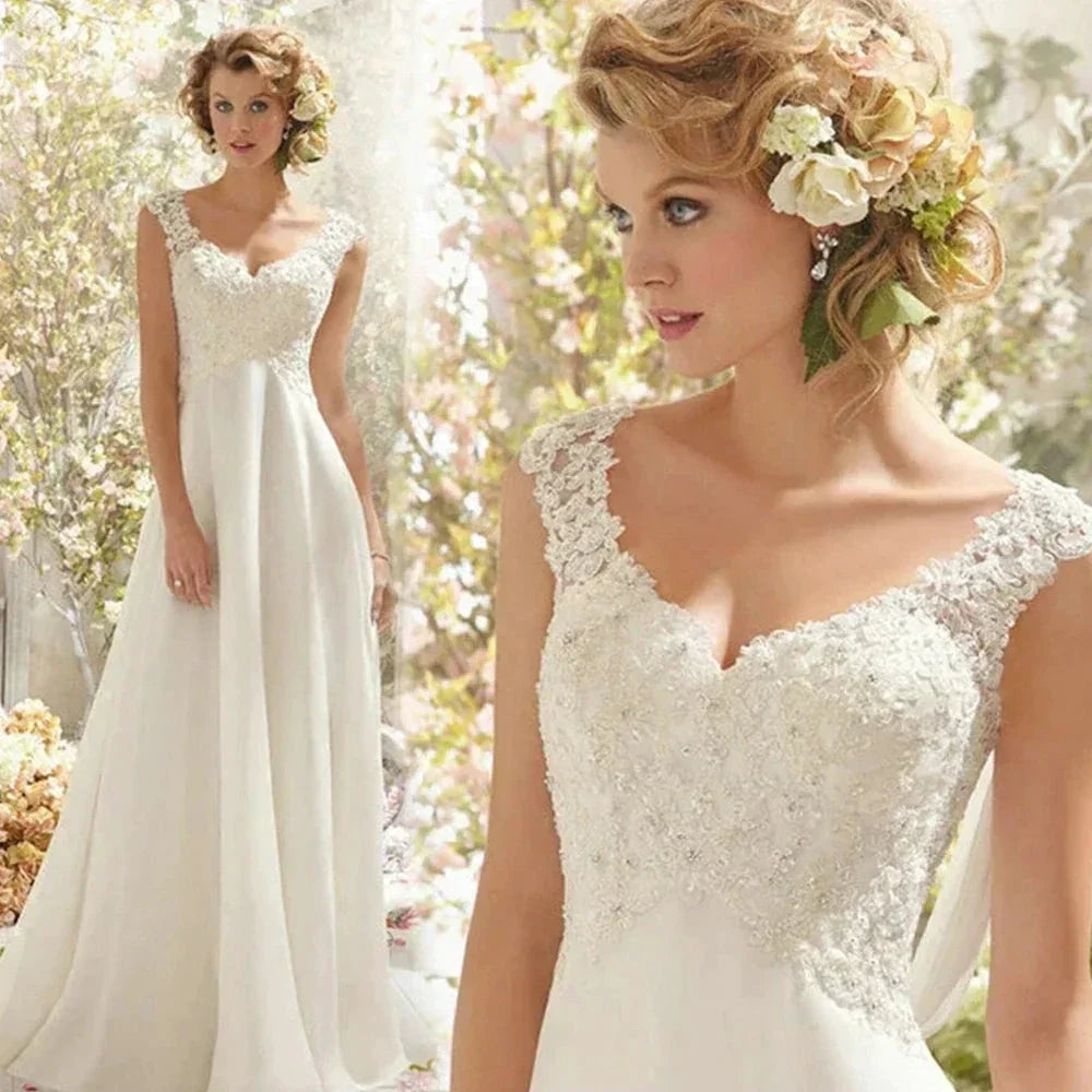 Beach Wedding Dresses Women's Elegant Double Shoulder Mermaid Chiffon Lace Applique Bridal Gowns Sexy Backless Vesido De Noiva by payinti