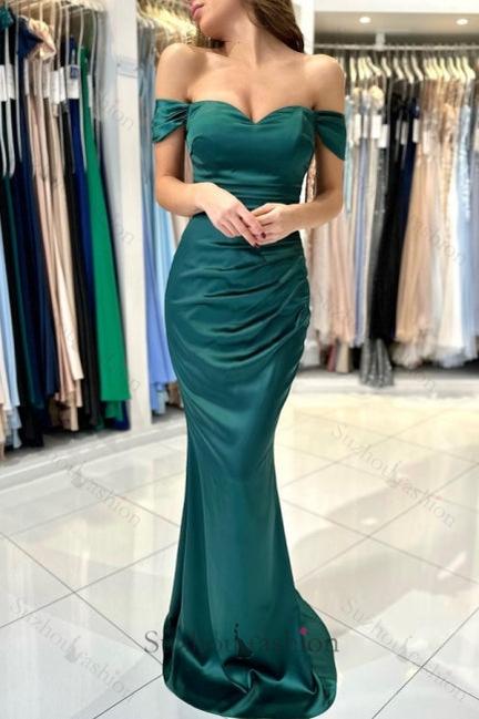 Beautiful Classy Long Dark Green Off-the-shoulder Mermaid Sleeveless Formal Wears