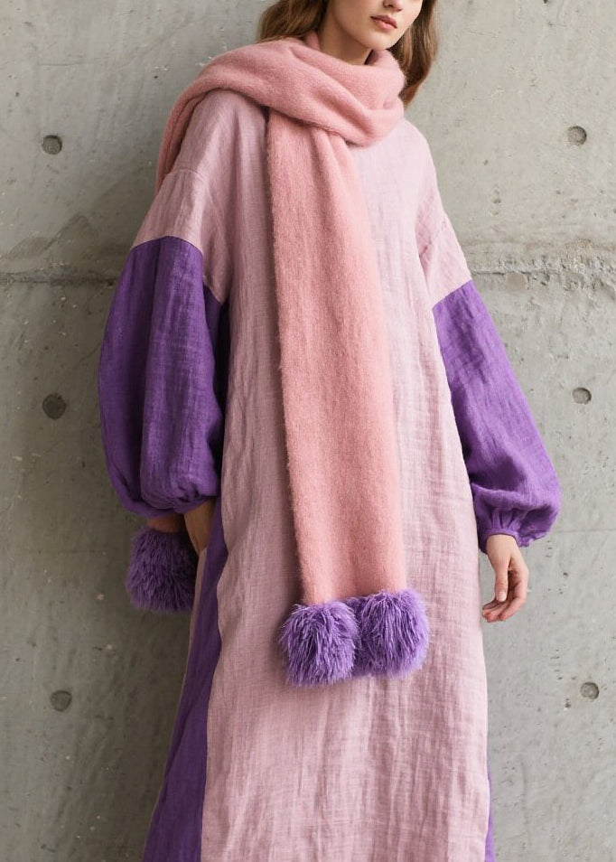Beautiful Colorblock O Neck Patchwork Cotton Dress Fall