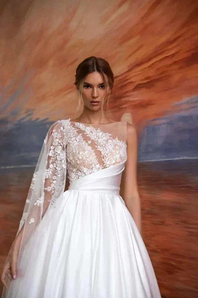 Beautiful Gorgeous Lace Sweetheart Fluffy Mopping Wedding Dresses Long Sleeves Bridal Gowns Backless Appliques Sweep Train Beach (ZD13483)