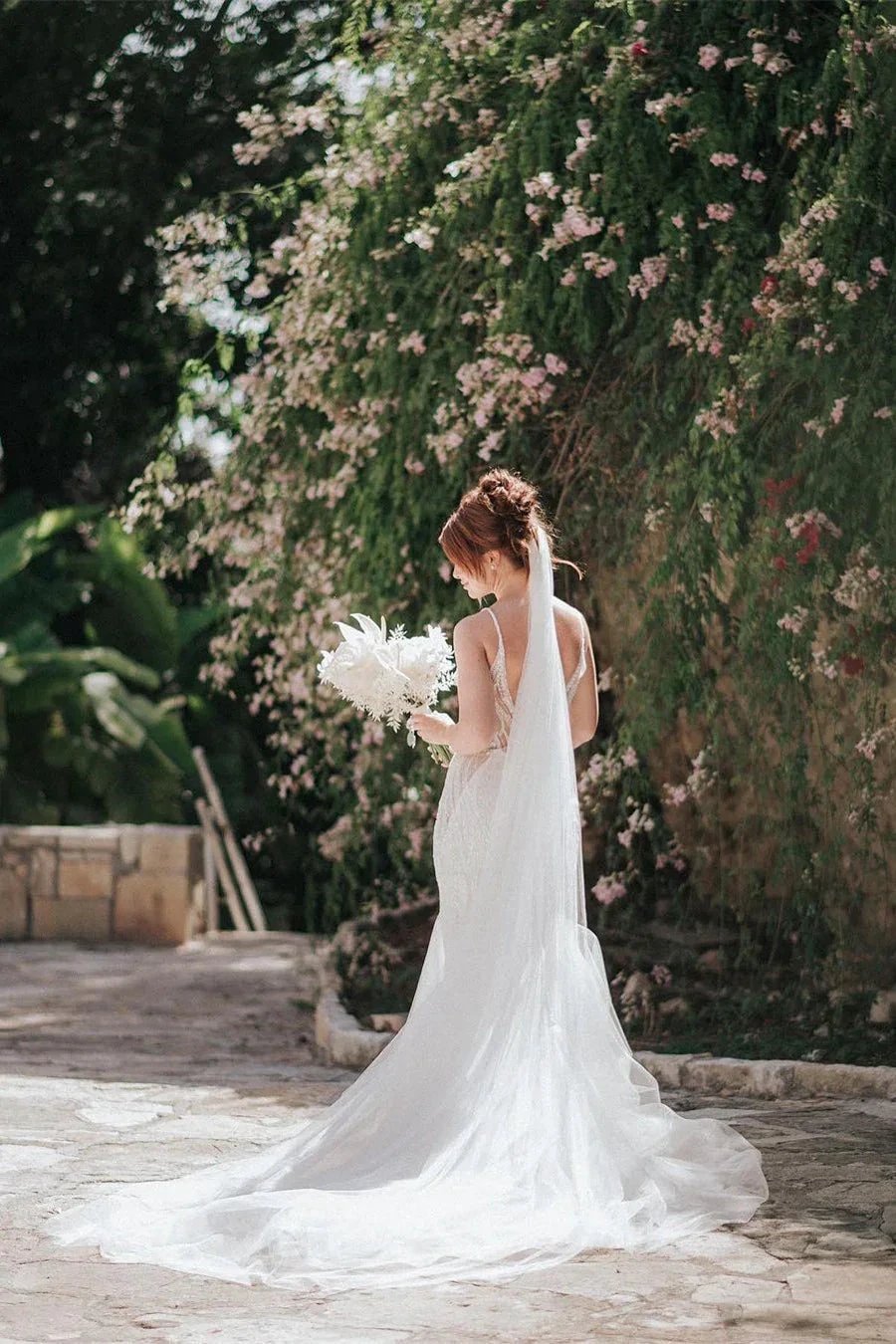 Beautiful Long Mermaid Spaghetti Straps V-neck Lace Sleeveless Backless Wedding Dress (ZD15662) - VelvetHem