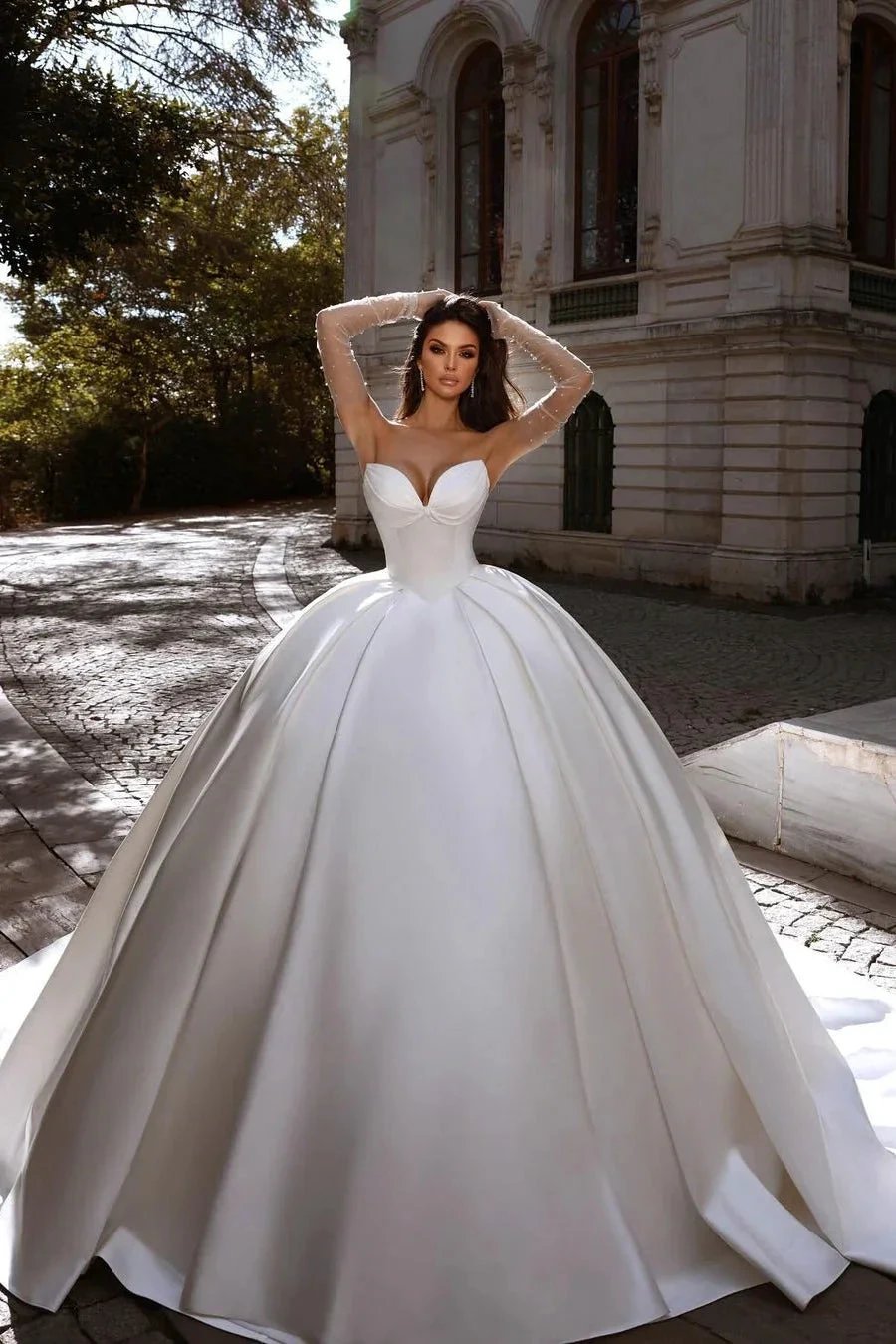 Beautiful Long White A-line Satin Sleeveless Ball Gown Wedding Dress (ZD16485) - VelvetHem