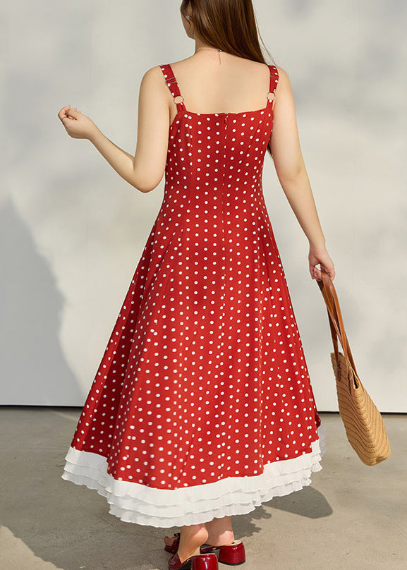 Beautiful Red Dot Lace Patchwork Chiffon Sundress Summer