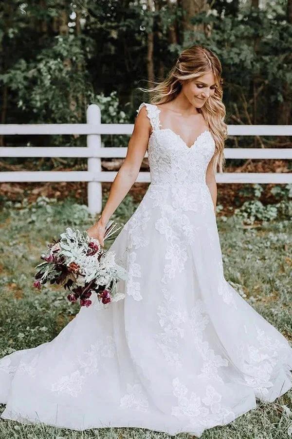 Beautiful A-line Lace Tulle V-neck Forest Wedding Dress (ZD16137) - VelvetHem