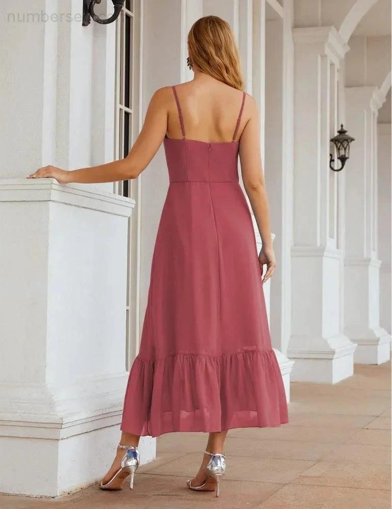 ZapDress Spaghetti Strap Chiffon Bridesmaid Dress Ankle Length Formal A Line Cocktail Party Homecoming Dress for Juniors (ZD16949)
