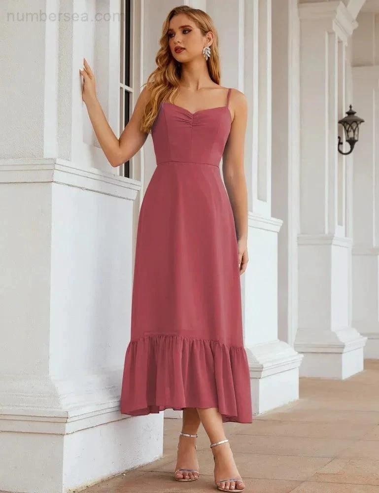 ZapDress Spaghetti Strap Chiffon Bridesmaid Dress Ankle Length Formal A Line Cocktail Party Homecoming Dress for Juniors (ZD16949)