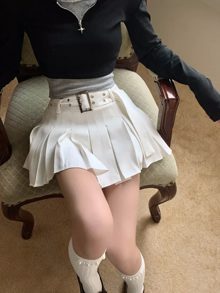 DressBetty - White Cargo Pleated Mini Skirts Retro Low Waist A-Line Skirt - VelvetHem