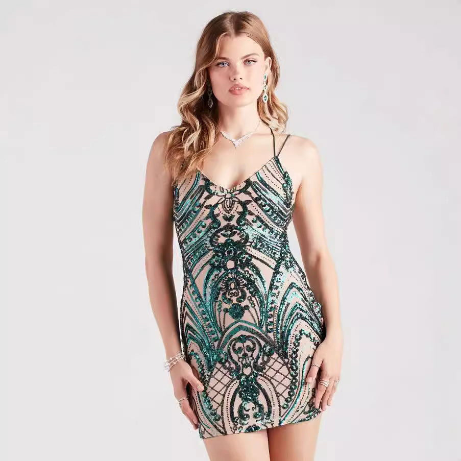 Seller in Dress Sequin Sling Backless Socialite Dress